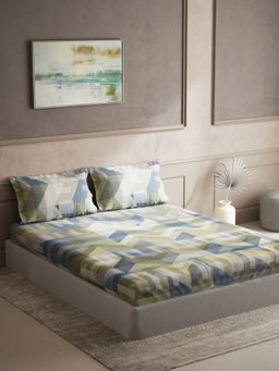 Ddecor Live Beautiful - Abstract Cotton Double Bedsheet with 2 Pillow Covers - Blue